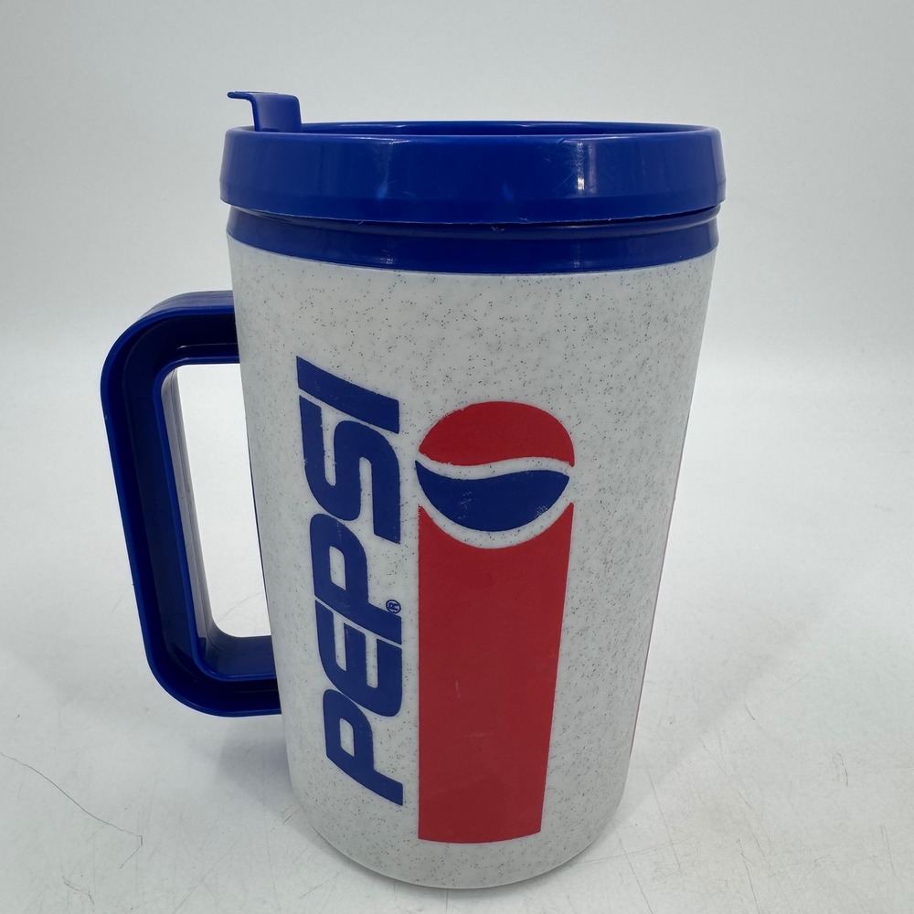 Vintage Aladdin Pepsi Tumbler Mug with Lid‎ Handle Speckled Retro Drinkware